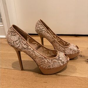 Cream Lace Peep-Toe Stiletto Heels